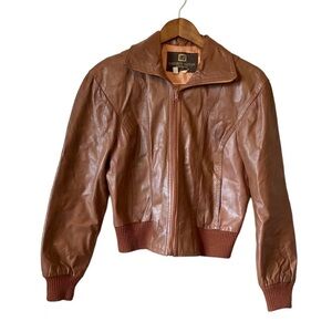 Liberty House Clothiers Vintage Leather Moto Zip Up Jacket Top Brown